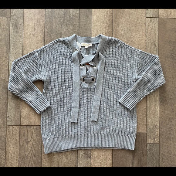 Michael Kors grommet lace-up front gray sweater - Picture 2 of 5